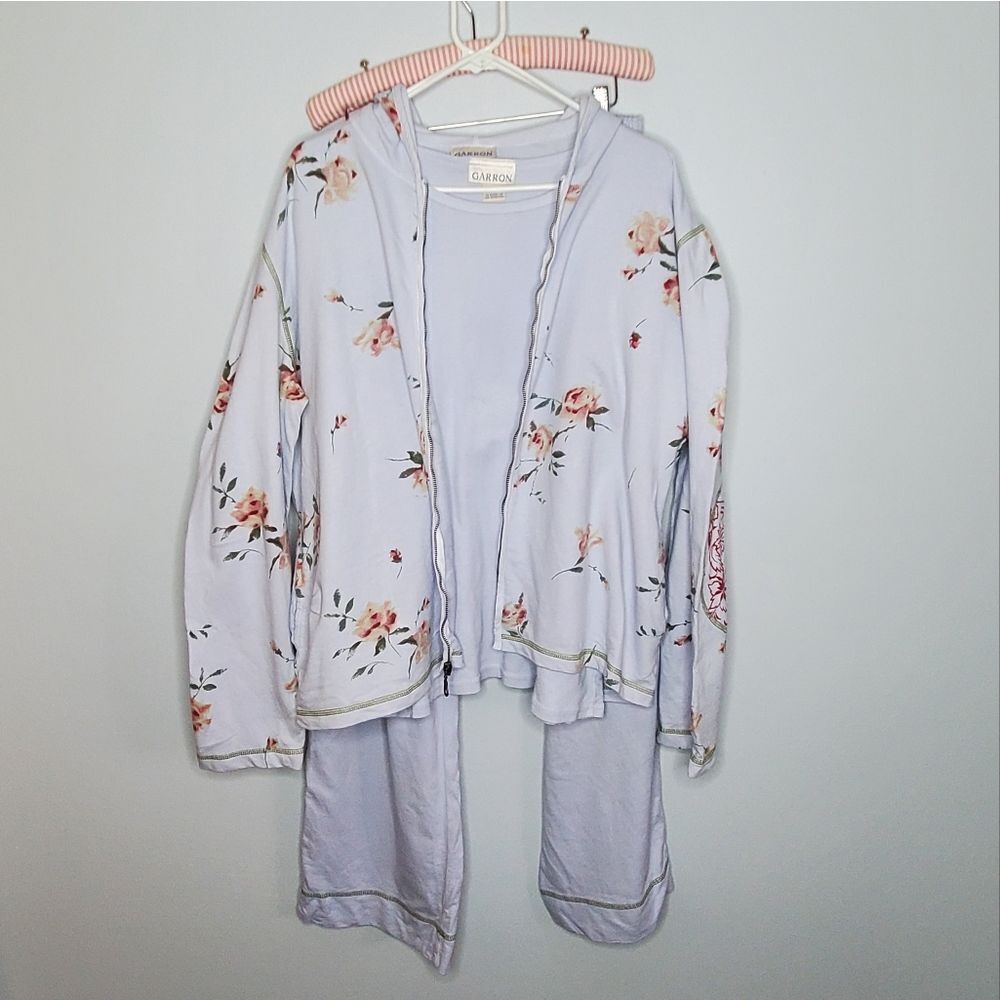 Garron XL Loungewear Outfit Set Shirt Cardigan Pants Floral Print Light Blue